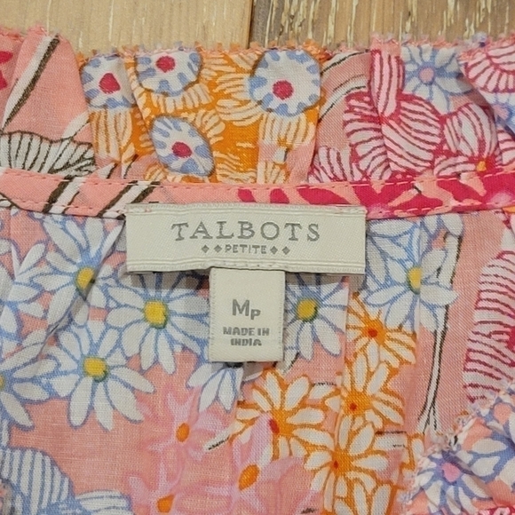 Talbots Women's Floral ruffle vneck side slit top size Medium petite - Picture 4 of 7